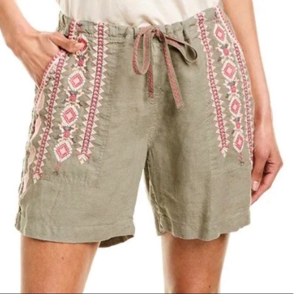 Johnny Was Pants - NWT Johnny was Green Embroidered Shorts